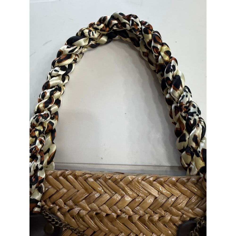 Sun N Sand Leopard Print Coin Chain Rope Handle Straw Detail Shoulder Bag Purse - Picture 3 of 8